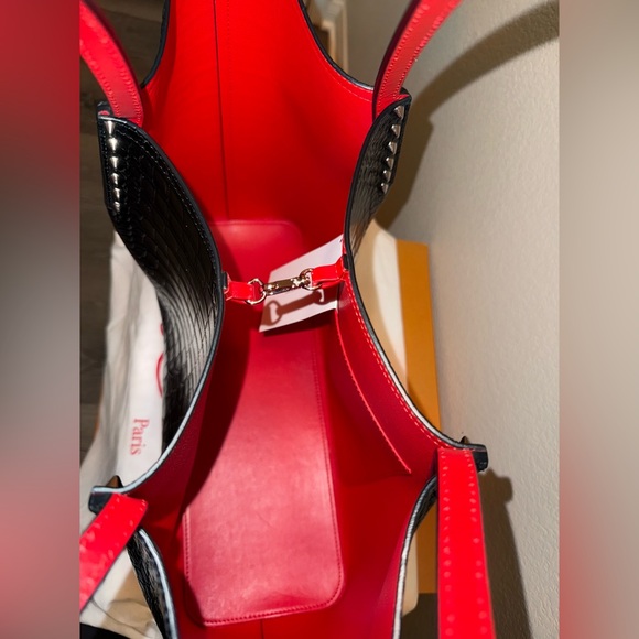 Christian Louboutin Black and Red Crocodile Texture Tote - Picture 10 of 15